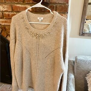 Crown & Ivy Beige Embellished Sweater
